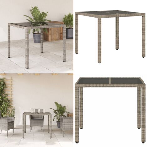 Gartentisch mit Glasplatte Grau 90x90x75 cm Poly Rattan - Gartentisch - Esstisch - Terrassenmöbel - Outdoor Tisch - Gartenmöbel - Home & Living