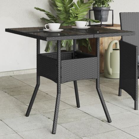 Gartentisch mit Glasplatte Schwarz 80x80x75 cm Poly Rattan vidaXL