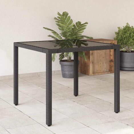 Gartentisch mit Glasplatte Schwarz 90x90x75 cm Poly Rattan vidaXL