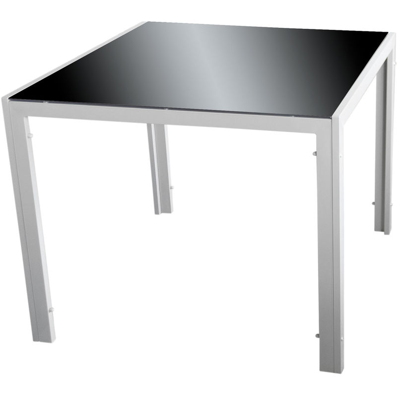 Wohaga ® - Gartentisch 'Paris', 90x90cm, Stahlrahmen silbergrau , Tischglasplatte schwarz undurchsichtig
