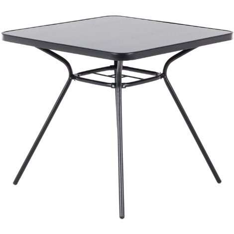 Gartentisch Schwarz Sicherheitsglas Stahl 80x80 cm Quadratisch Balkon Terrasse