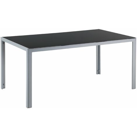 Gartentisch Schwarz und Silber Aluminium mit Glasplatte Hartglas 160 x 90 cm Rechteckig Modern Outdoor Terrasse Ausstattung