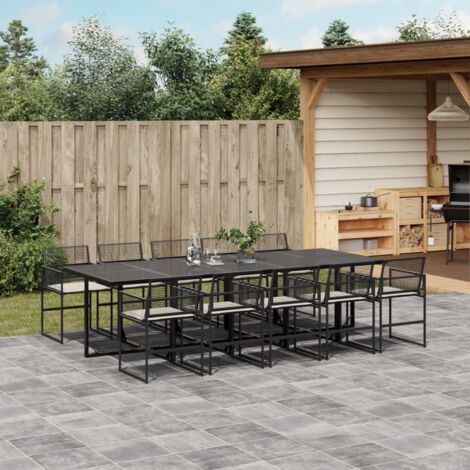 Gartentisch-Set 11 Teile mit Kissen Schwarz Geflecht