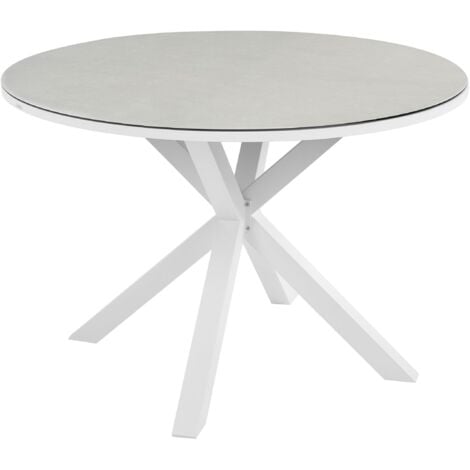 Gartentisch Taupe und Weiß Aluminium ⌀ 120 cm für 4 Personen Keramikglasplatte Rund X-Beine Outdoor Terrasse Balkon Möbel Garten Ausstattung