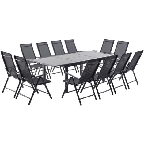 Gartentisch und 12 Stühle aus grauem Aluminium RAVENNE