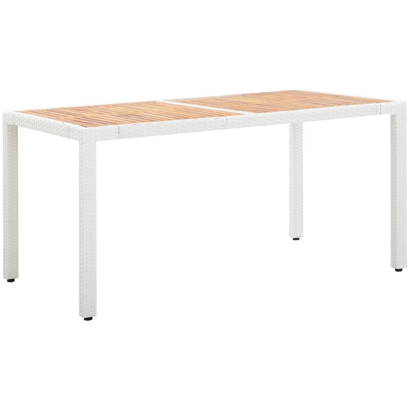 Betterlife - Gartentisch Weiß 150x90x75 cm Poly Rattan und Massivholz Akazie