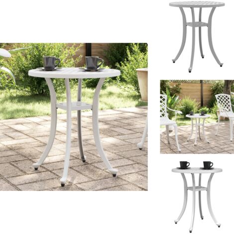 Gartentisch Weiß Ø48x53 cm Aluminiumguss - Gartentisch - Esstisch - Außentisch - Balkontisch - Terrasse