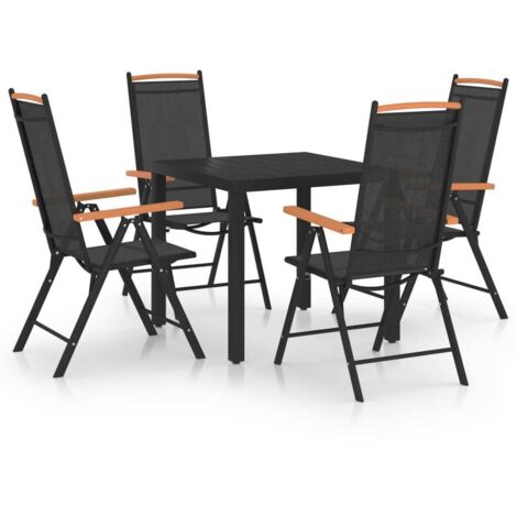 Gartentischset 5 Teile Aluminium Schwarz