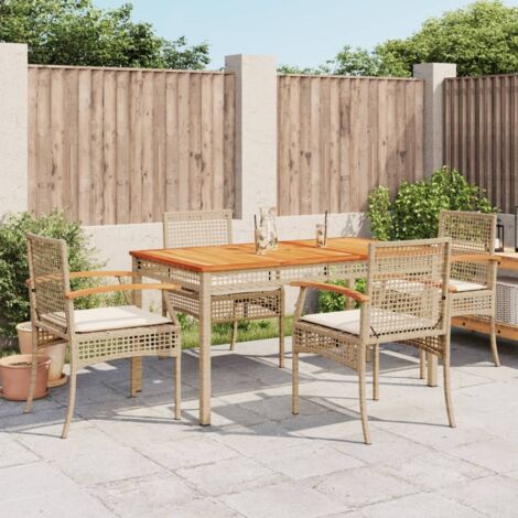 Gartentischset mit Kissen 5-teilig Beige Poly-Rattan