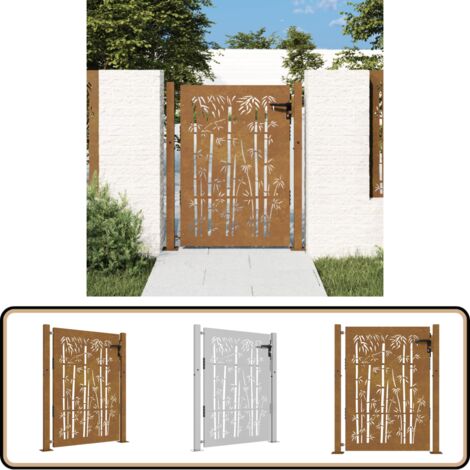 Gartentor 105x155 cm Cortenstahl Bambus-Design - Cortenstahl Tor - Gartentor - Metalltor - Zaun - Einfahrtstor