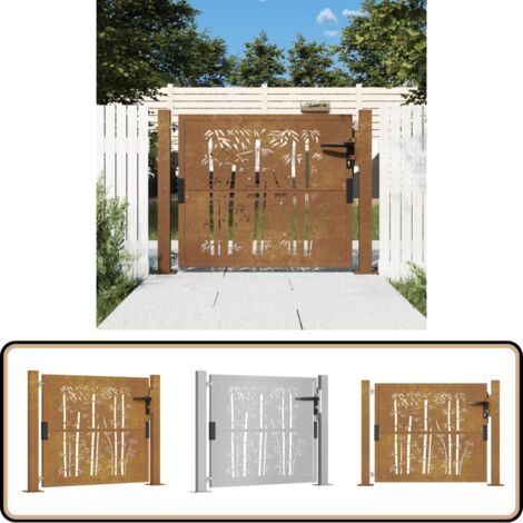 Gartentor 105x80 cm Cortenstahl Bambus-Design - Cortenstahltor - Gartentor - Zaun - Sicherheitszaun - Outdoor Möbel