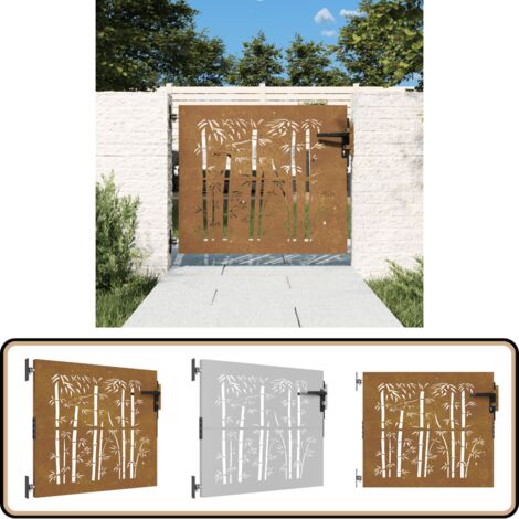 Gartentor 85x100 cm Cortenstahl Bambus-Design - Cortenstahl Tor - Gartentor - Metalltor - Zaun - Gartenzaun