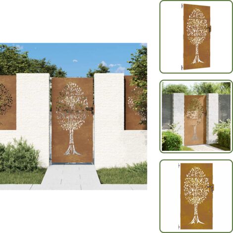Gartentor 85x200 cm Cortenstahl Baum-Design - Cortenstahl Tor - Gartentor - Metalltor - Zaun - Gartenzaun