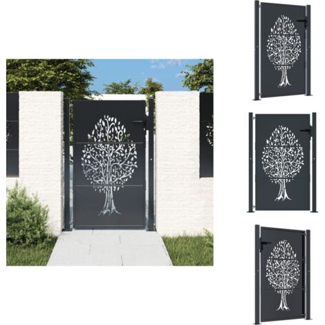 Gartentor Anthrazit 105x130 cm Stahl Baum-Design - Gartentor - Metalltor - Stahltür - Zaun - Einfahrtstor
