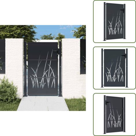 Gartentor Anthrazit 105x155 cm Stahl Gras-Design - Gartentor - Metalltor - Stahltür - Zaun - Einfahrtstor