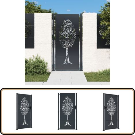 Gartentor Anthrazit 105x180 cm Stahl Baum-Design - Gartentor - Metalltor - Stahltür - Zaun - Einfahrtstor