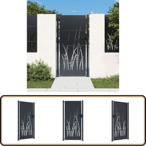 Gartentor Anthrazit 105x205 cm Stahl Gras-Design - Gartentor - Metalltor - Stahltür - Zaun - Einfahrtstor