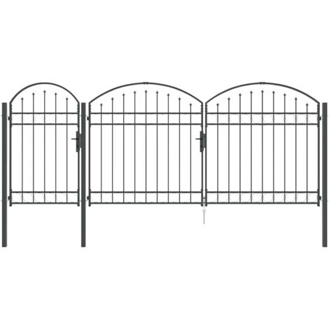 Gartentor mit gewölbtem Oberteil Assen Grau 400 x 100 cm Stahl vidaXL