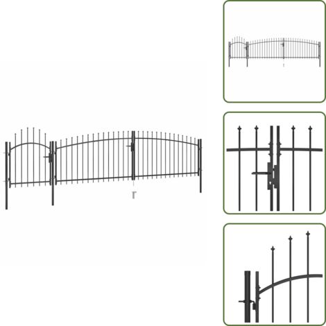 Gartentor mit Speerspitzen 5x1,5 m Schwarz - Gartentor - Metalltor - Stahltür - Abschließbares Tor - Zaunsystem