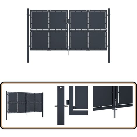 Gartentor Stahl 300 x 125 cm Anthrazit - Gartentor - Stahltür - Zaunportal - Einfahrtstor - Sicherheitszaun