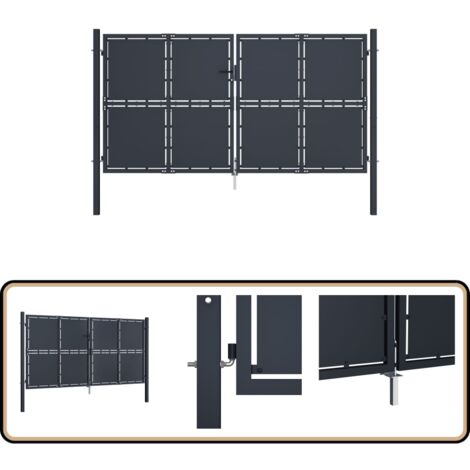 Gartentor Stahl 300 x 150 cm Anthrazit - Gartentor - Stahltür - Zaunportal - Einfahrtstor - Sicherheitszaun