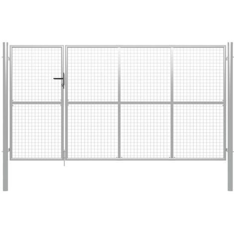 Gartentor Stahl 350 x 150 cm Silbern vidaXL