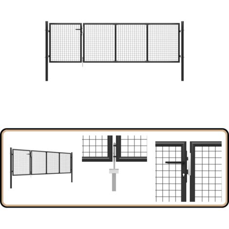 Gartentor Stahl 350 x 75 cm Anthrazit - Zaun - Gartentor - Stahltür - Hoftor - Sicherheitszaun