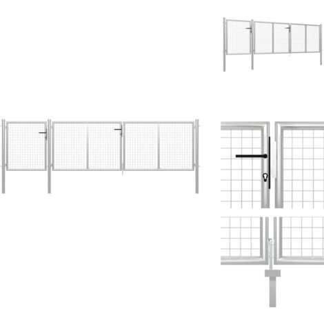 Gartentor Stahl 400x75 cm Silbern - Stabiles Gartentor - Zaun - Gittertor - Metalltor - Edelstahltor