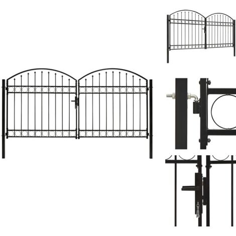 Gartentore - Living Zauntor Doppelflügel Gewölbte Spitze Stahl 300 x 125 cm Schwarz