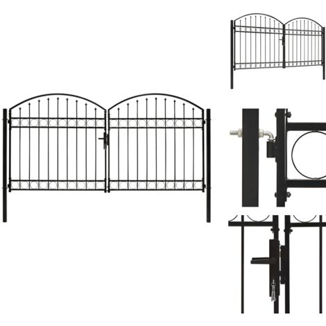Gartentore - Living Zauntor Doppelflügel Gewölbte Spitze Stahl 300 x 150 cm Schwarz