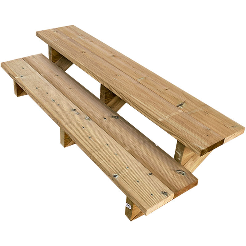 Vinuovo - Terrassentreppe Holz H37cm 2 Stufen, Breite 140cm, Ohne Setzstufen