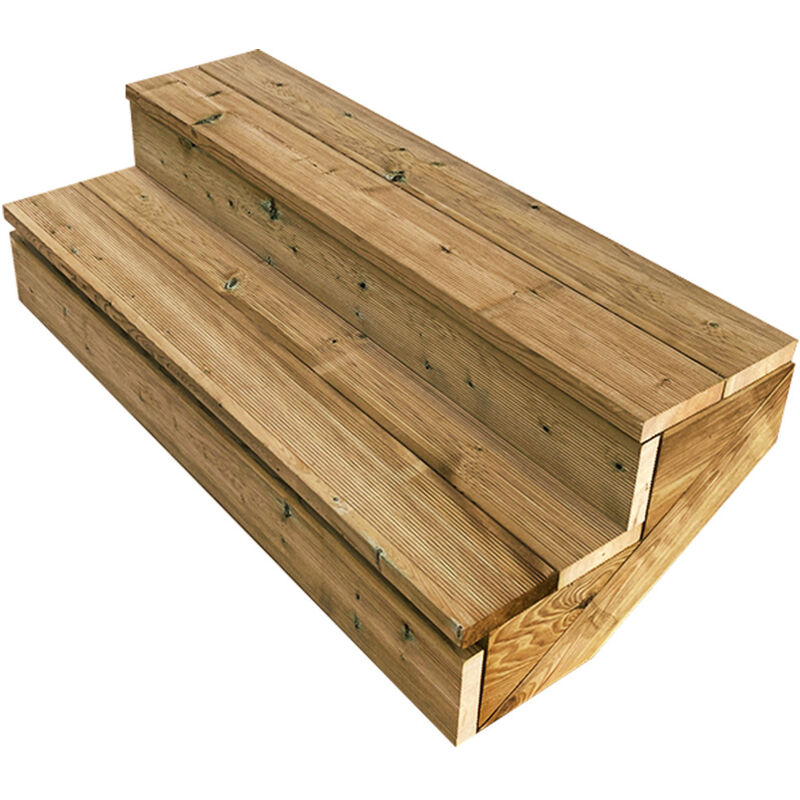 Vinuovo - Terrassentreppe Holz H37cm 2 Stufen, Breite 120cm, Mit Setzstufen