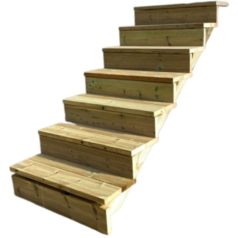 Vinuovo - Außentreppe Holz H122cm 7 Stufen, Breite 100cm, Mit Setzstufen