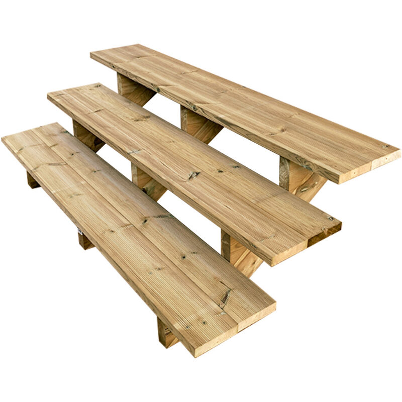 Vinuovo - Gartentreppe Holz H54cm 3 Stufen, Breite 160cm, Ohne Setzstufen