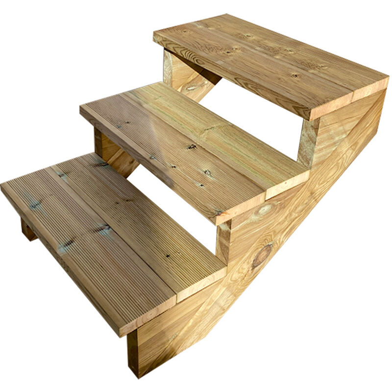 Vinuovo - Gartentreppe Holz H54cm 3 Stufen, Breite 60cm, Ohne Setzstufen