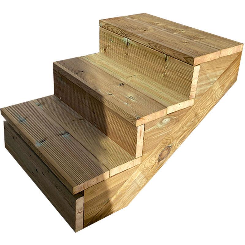 Vinuovo - Gartentreppe Holz H54cm 3 Stufen, Breite 60cm, Mit Setzstufen