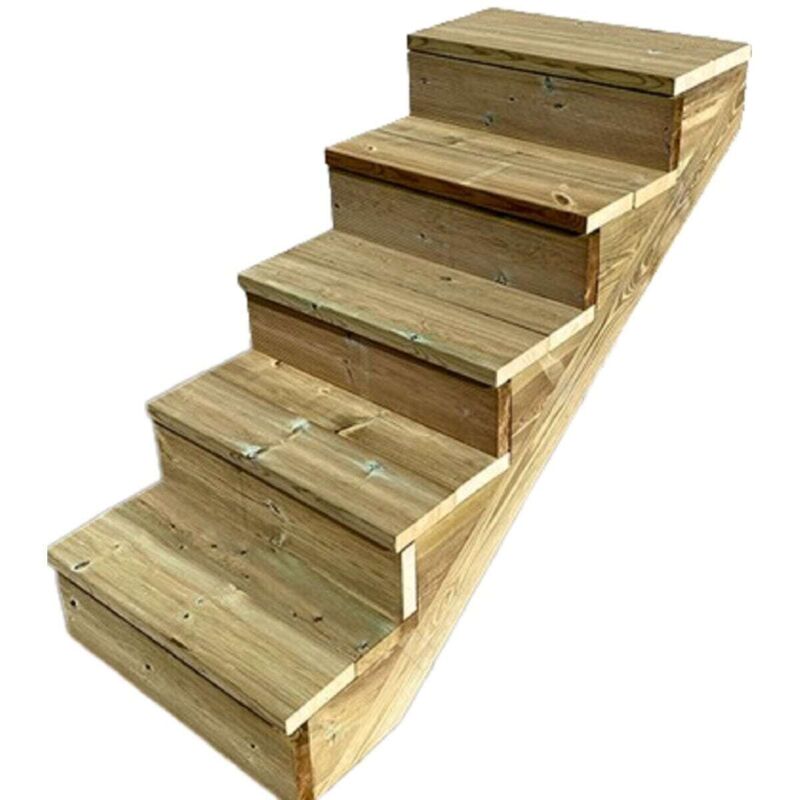 Vinuovo Außentreppe Holz H88cm 5 Stufen, Breite 80cm, Mit Setzstufen