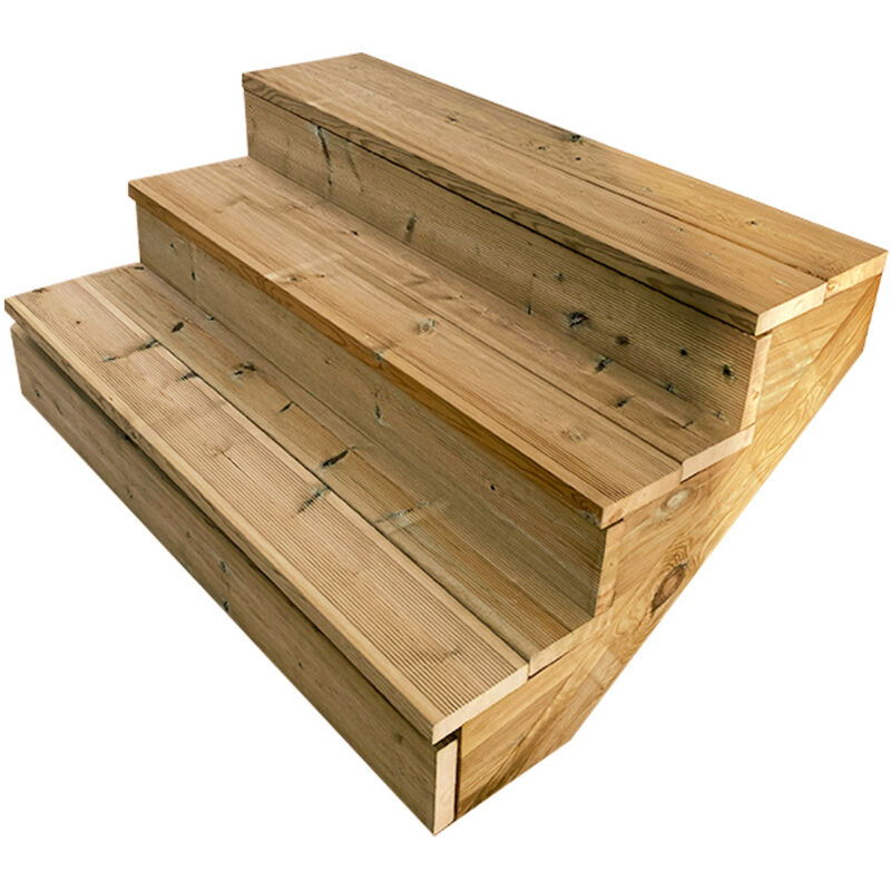 Vinuovo - Gartentreppe Holz H54cm 3 Stufen, Breite 120cm, Mit Setzstufen