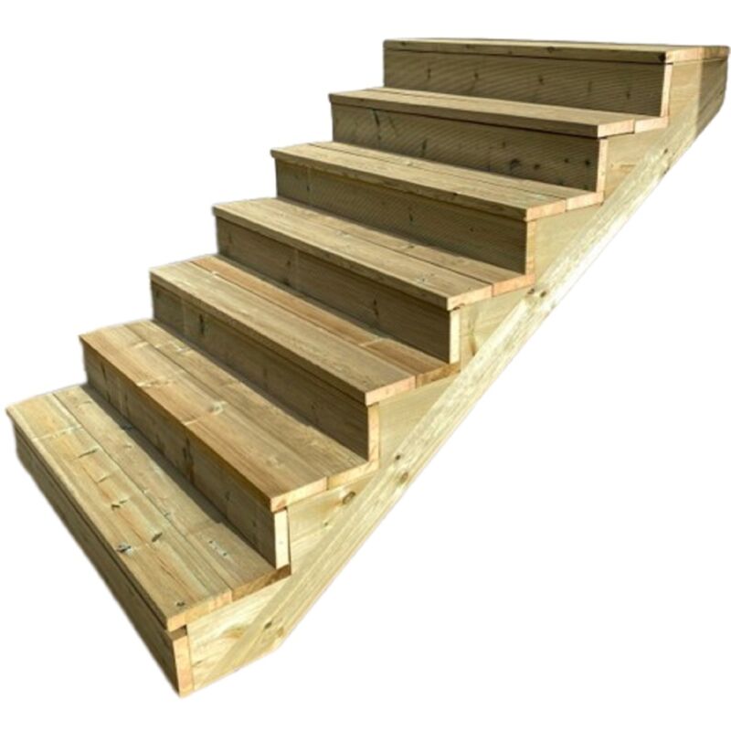 Vinuovo - Außentreppe Holz H122cm 7 Stufen, Breite 140cm, Mit Setzstufen