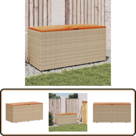 Gartentruhe Beige 110x50x54 cm Poly Rattan Akazienholz - Gartenbox - Aufbewahrungsbauchstelle - Gartenmöbel - Outdoor Möbel - Rattan Box