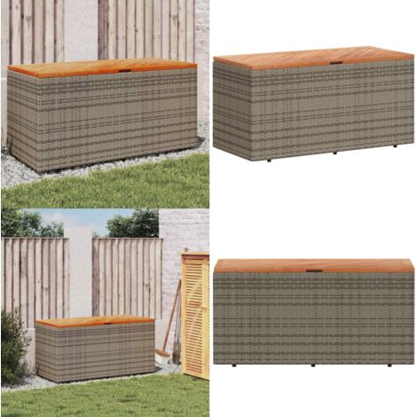 Gartentruhe Grau 110x50x54 cm Poly Rattan Akazienholz - Gartentruhe - Aufbewahrungsbauchs - Gartenmöbel - Outdoor Möbel - Rattan Box - Home & Living