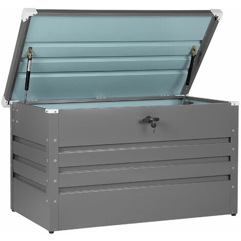 BELIANI Gartentruhe Grau Metall 300 L 100 x 62 cm Wasserdicht Abschließbar mit Deckel Garten Terrasse Aufbewahrungsbox Gartenbox Kissenbox Auflagenbox