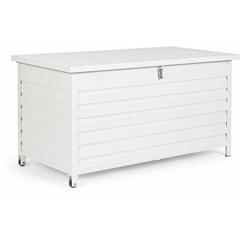 Gartentruhe Kissenbox aus pulverbeschichtetem Aluminium mit Rädern und Griff -Weiß