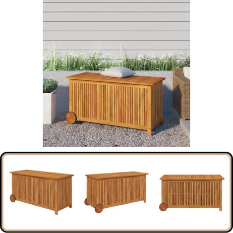 Gartentruhe mit Rollen 113x50x58 cm Massivholz Akazie - Holztruhe - Gartenaufbewahrung - Außenmöbel - Gartenkisten - Akazienholz
