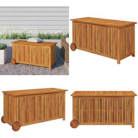 Gartentruhe mit Rollen 113x50x58 cm Massivholz Akazie - Holztruhe - Gartenaufbewahrung - Außenmöbel - Gartenkisten - Akazienholz - Home & Living