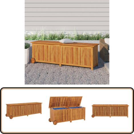 Gartentruhe mit Rollen 150x50x58 cm Massivholz Akazie - Holztruhe - Gartenaufbewahrung - Außenkiste - Gartenmöbel Box - Akasieholzkisten