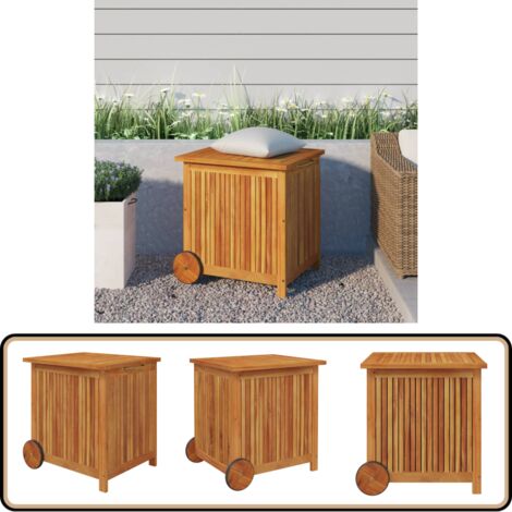 Gartentruhe mit Rollen 60x50x58 cm Massivholz Akazie - Holztruhe - Gartenaufbewahrung - Außenlagerung - Gartenorganisation - Akazienholz