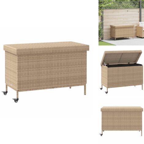 Gartentruhe mit Rollen Beige 110x55x73 cm Poly Rattan - Gartentruhe - Gartentruhen - Garten Auflagenbox - Auflagenbox