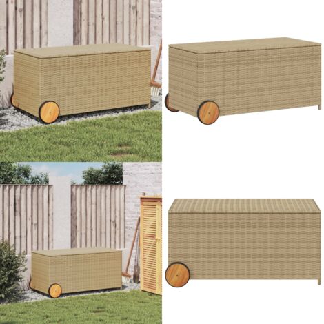 Gartentruhe mit Rollen Beige 190L Poly Rattan - Gartentruhe - Rattan