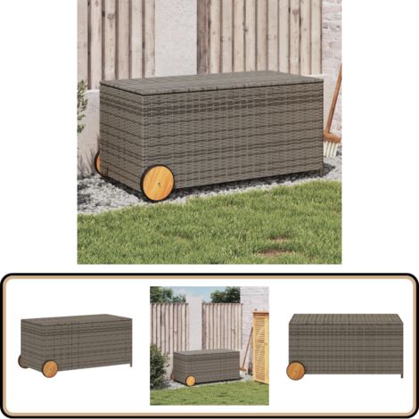 Gartentruhe mit Rollen Grau 190L Poly Rattan - Gartenbox - Auflagenbox - Gartenmöbel - Outdoor Box - Rattan Gartenmöbel